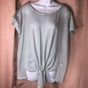 Lucky Brand Stripes Front Tie Light Blue Blouse